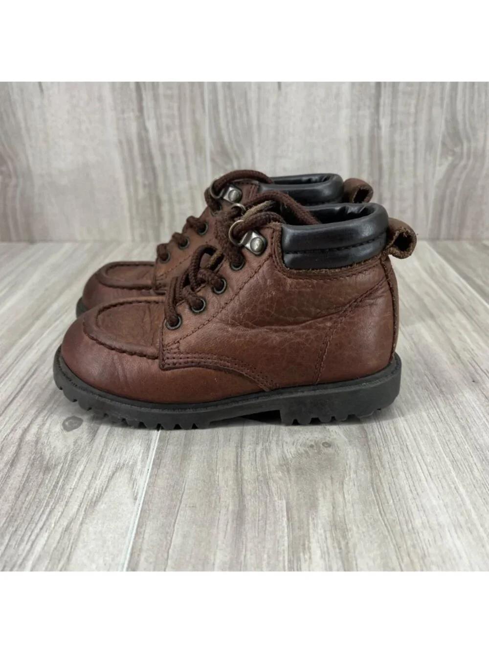 Jumping Jacks Boots Kids Toddler 6.5 M Vintage Brown Leather Moc Toe Work Boots